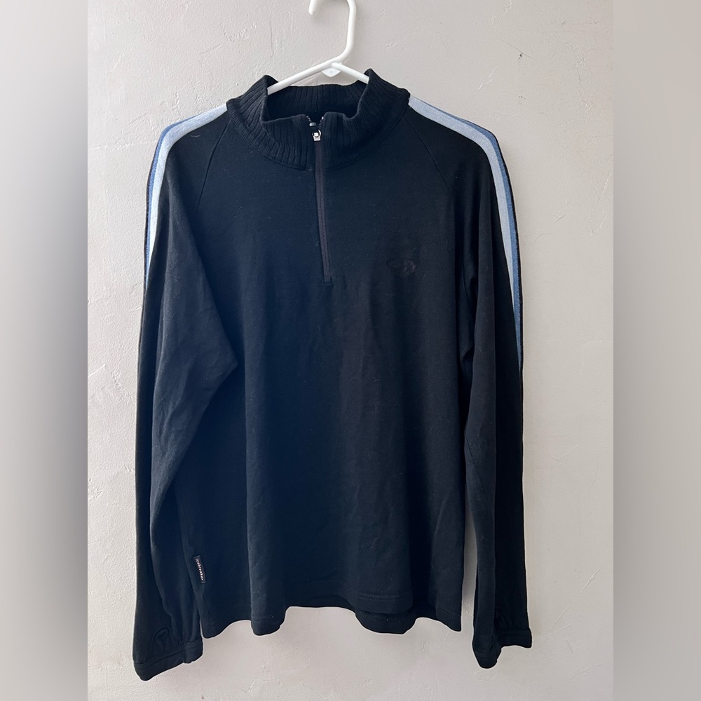 Icebreaker Sport Men Black Pullover Sweater Quarter Zip Merino Wool Size L